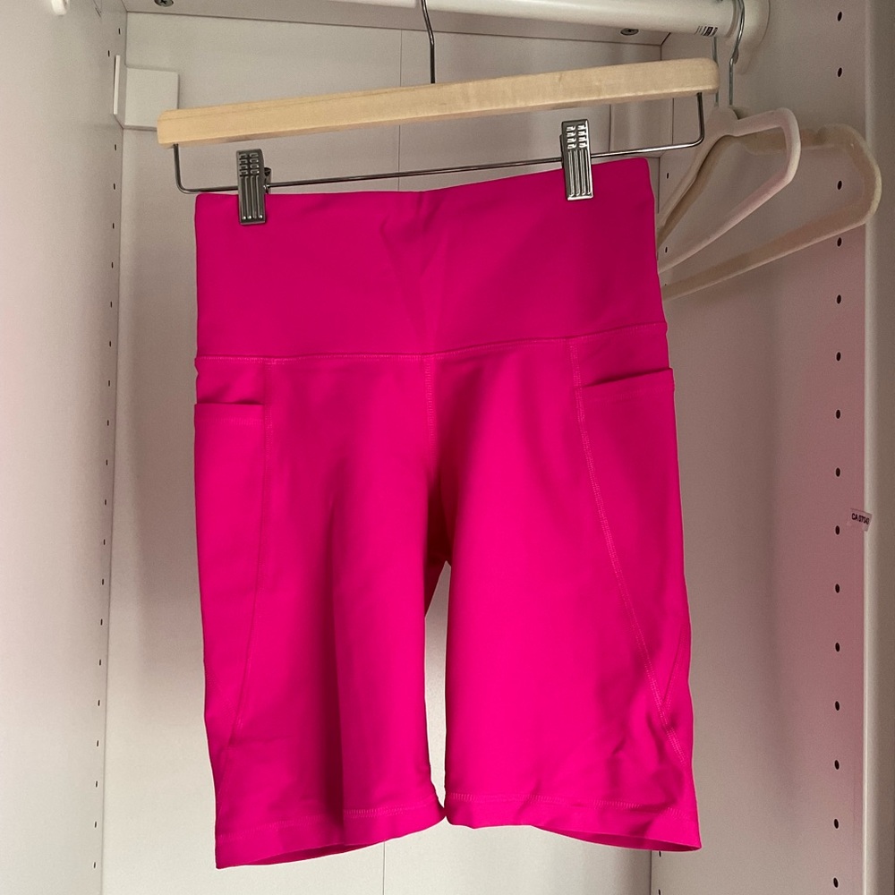 Hot Pink High-Waisted PowerSoft Biker Shorts - 8” inseam